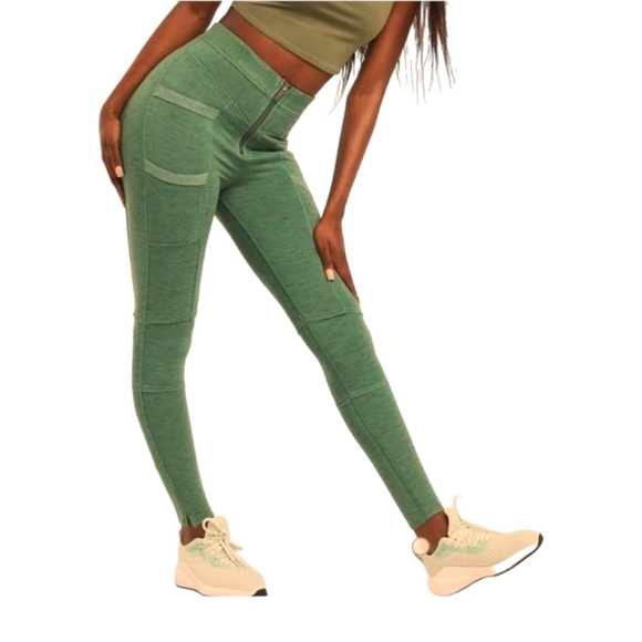 Free People Pants - FP Movement by Free People Zip Front Pocket Leggings in Olive Ash Green•Size M